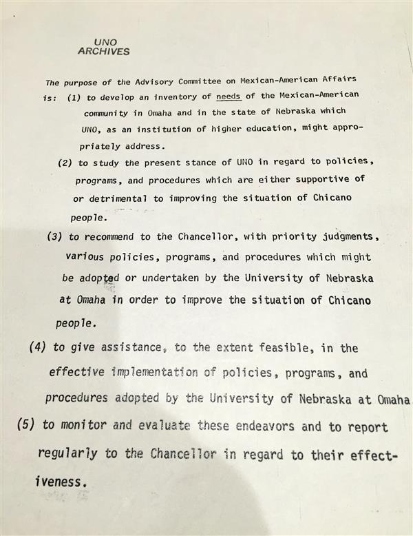 Statement of Purpose, Chancellor's Advisory Committee on Mexican-American Affairs